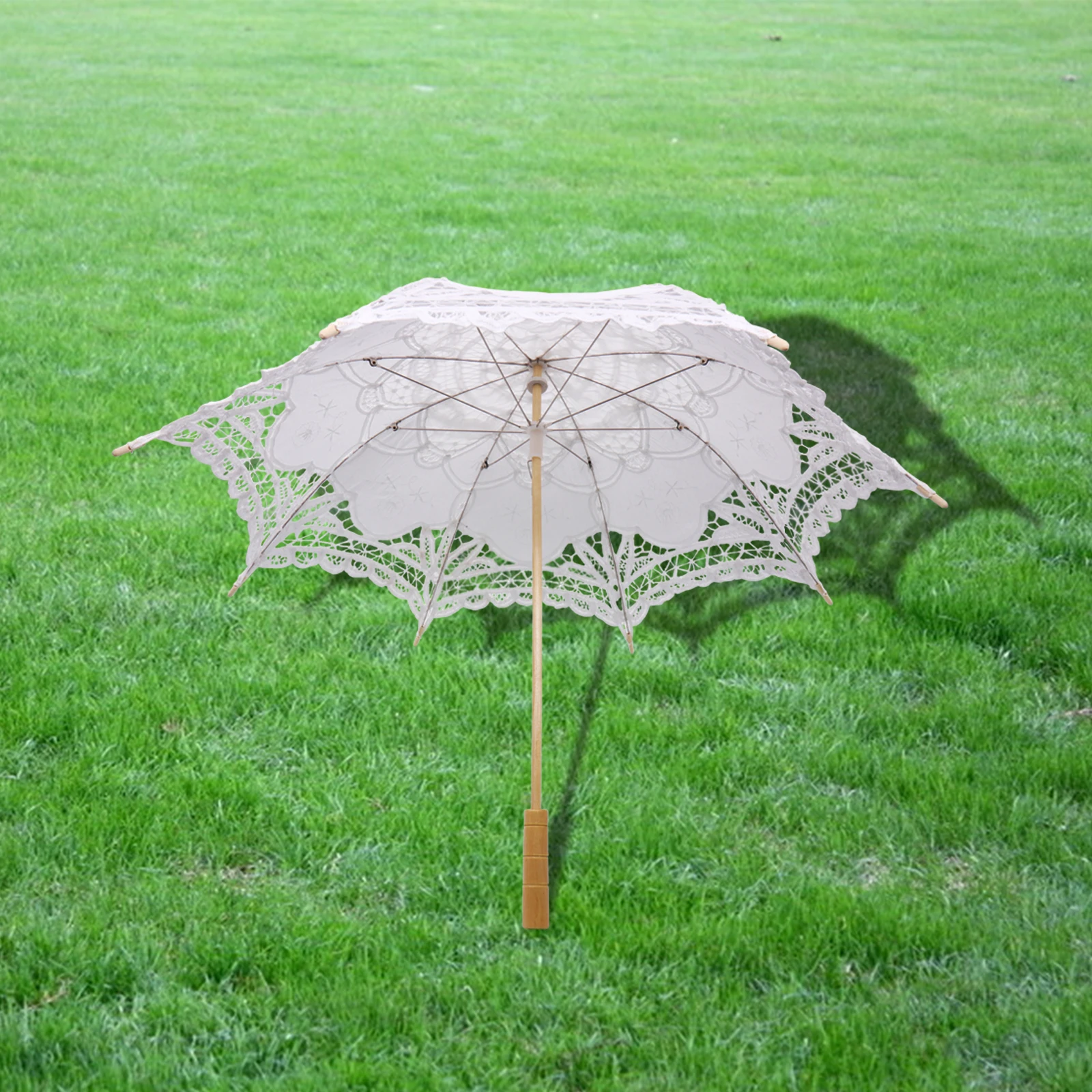 

Bride Wedding Umbrella 30/52/62cm Handmade Embroidery Lace Parasol White Umbrella Cotton Wood Elegant Bridal Party Decoration