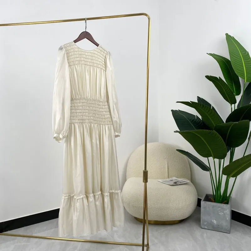 

Женское шелковое платье средней длины, модельное платье в европейском стиле с длинным рукавом и поясом на резинке, весна-осень 2021