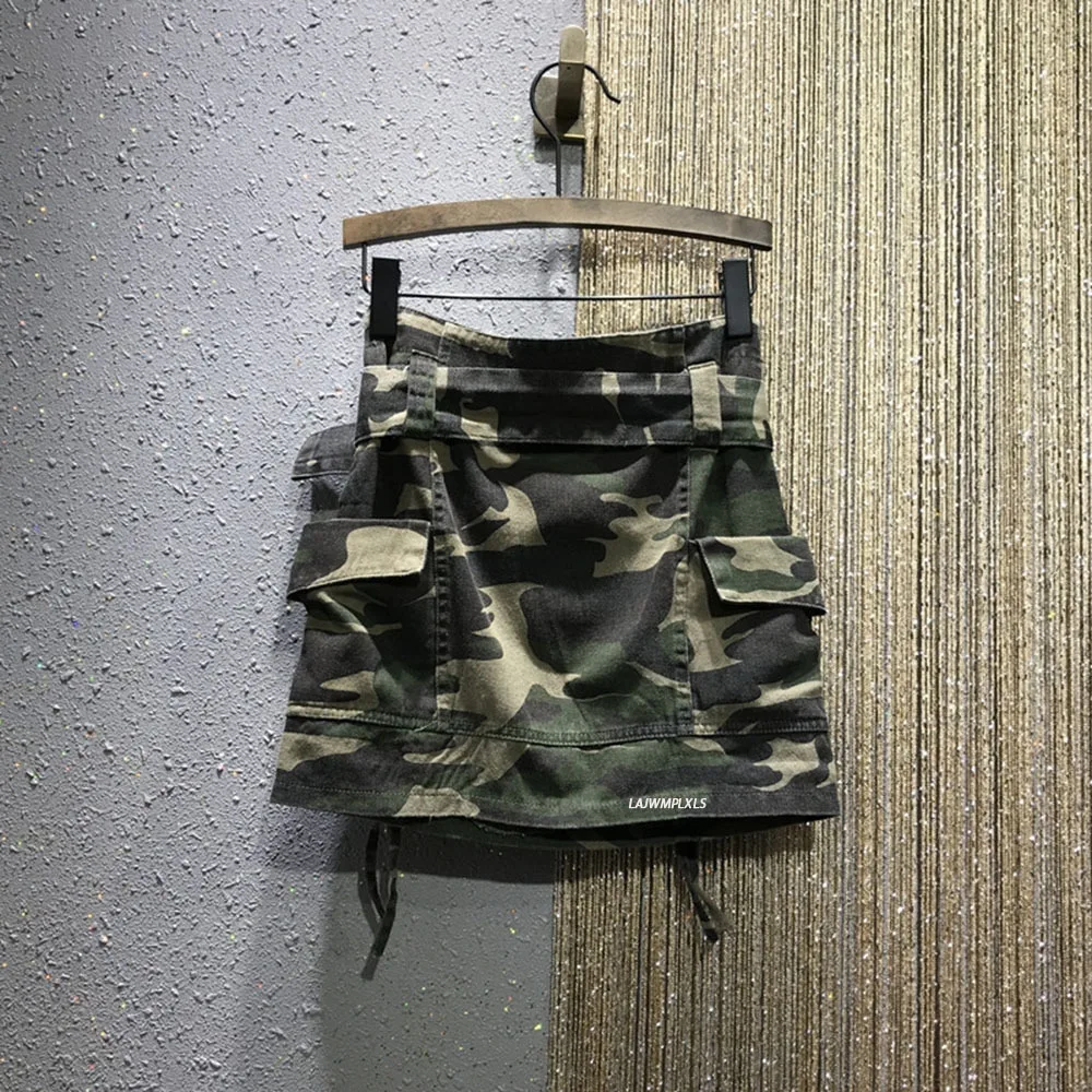 

FAKUNTN Woman Military Camouflage Women's Short skirt trousers High Waist Shorts Cotton slim Casual Women Mini skirt with belt