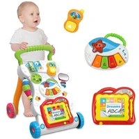 multifunction baby walker infant stand to sit toddler four wheels trolley kids learning walking toddler toys piano drawing gift