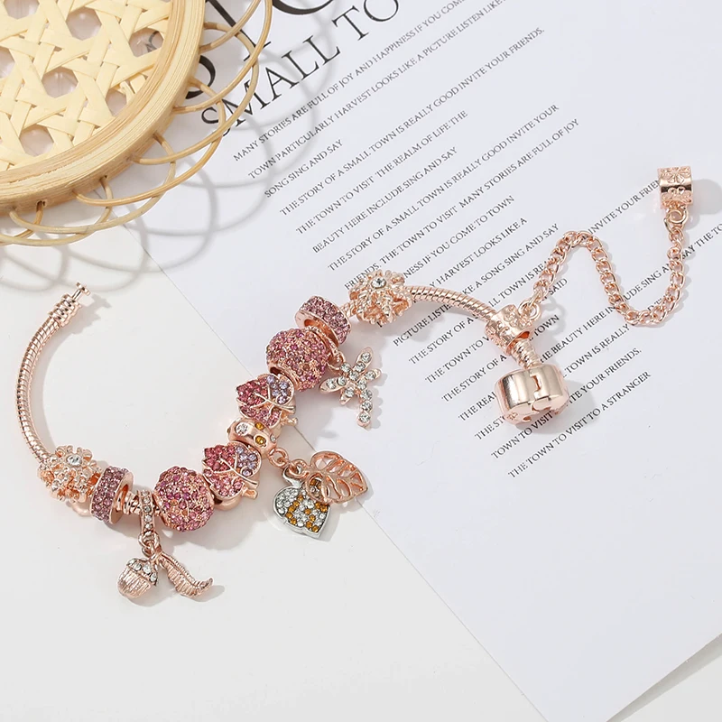 

BAOPON European Style Leaves & Butterfly Pendant Beads Charm Bracelets With Snake Chain Bracelets Bangles For Women Jewelry Gift