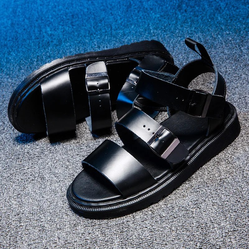 Сандалии женские кожаные с пряжкой босоножки на толстой подошве туфли цвет