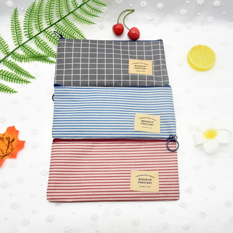 30 шт. простой стиль полосатая Холщовая Сумка для карандашей канцелярский чехол