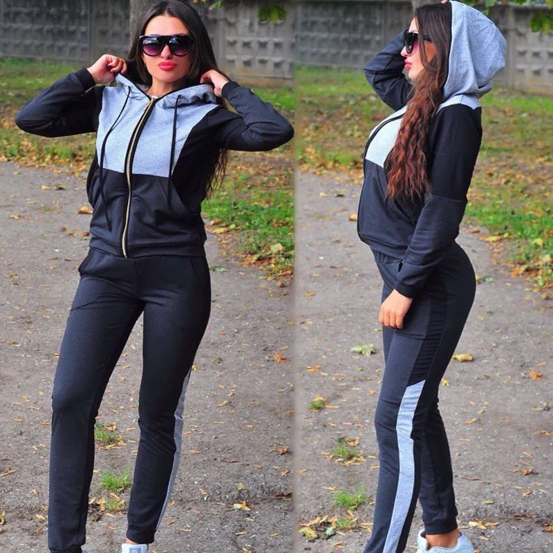 

ZOGAA Two-piece Casual Large Sizes Fashion Sports Suits Hot Sale Women's Stitching Hooded Jacket Casual New All-match Streetwear