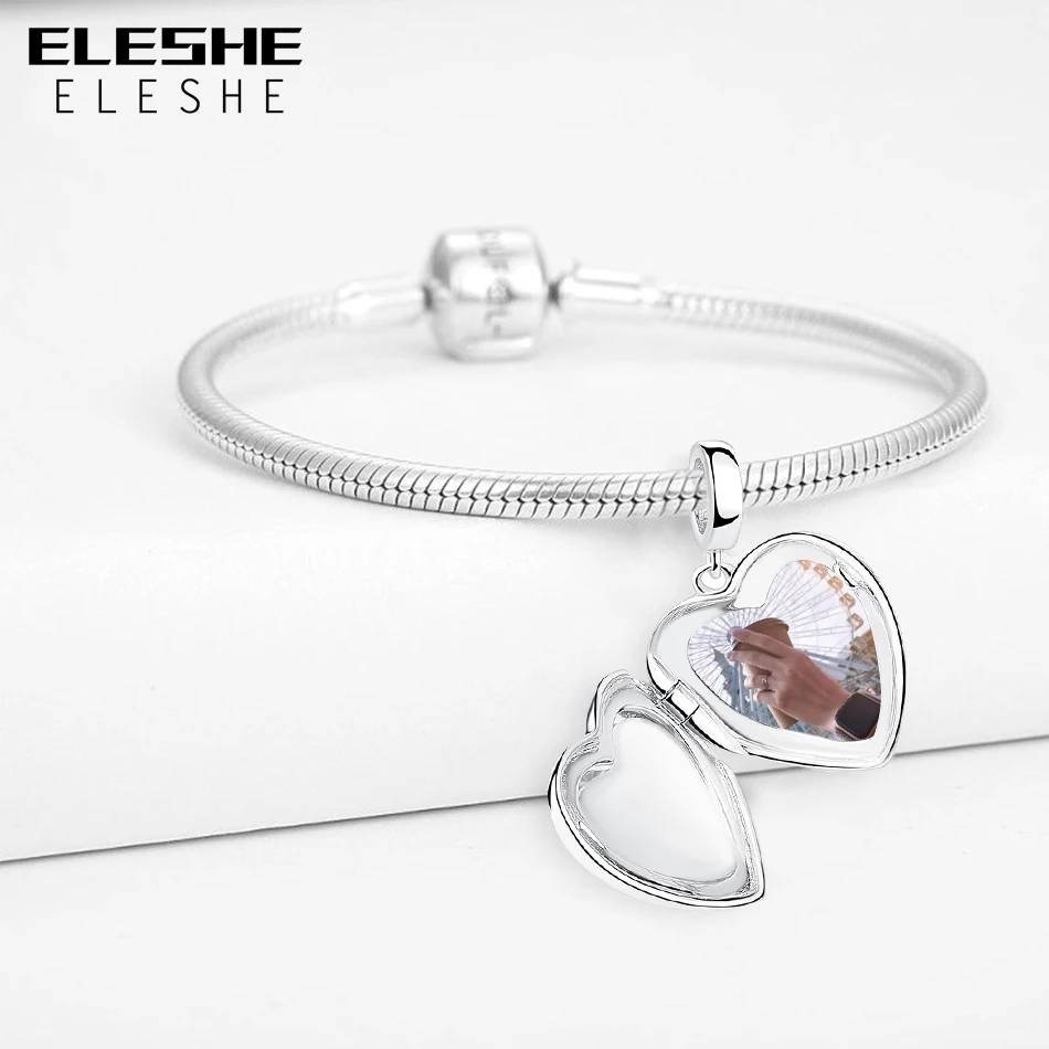 ELESHE на заказ фото 925 пробы Серебряный Шарм бисера Fit Pandora браслет ожерелье DIY сердце кулон персонализированные ювелирные изделия подарок