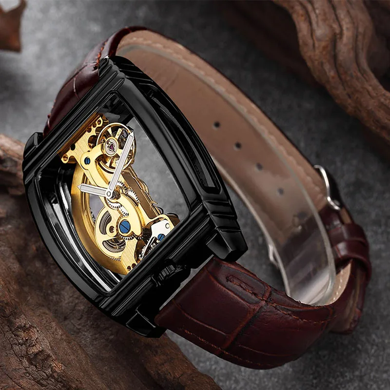 automatic watch Прозрачные автоматические механические часы для мужчин Turbillon стимпанк Скелет Роскошные шестерни турбийон мужские часы reloj montre homme - Цвет: automatic watch