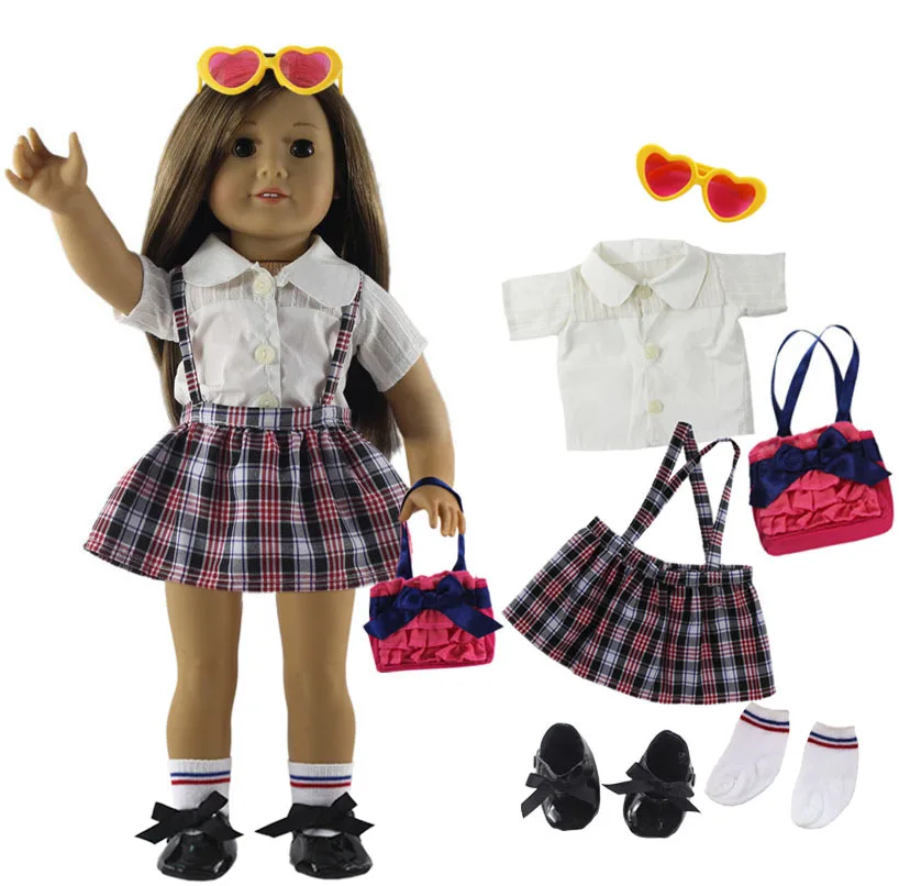 

Doll Clothes Shirt+Suspender skirt for 18 inch American Doll Handmade Clothes