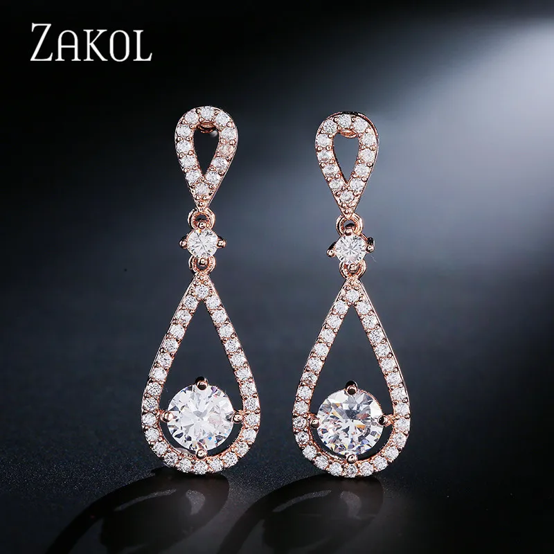 ZAKOL новый дизайн модные круглые циркониевые хрустальные висячие серьги в форме
