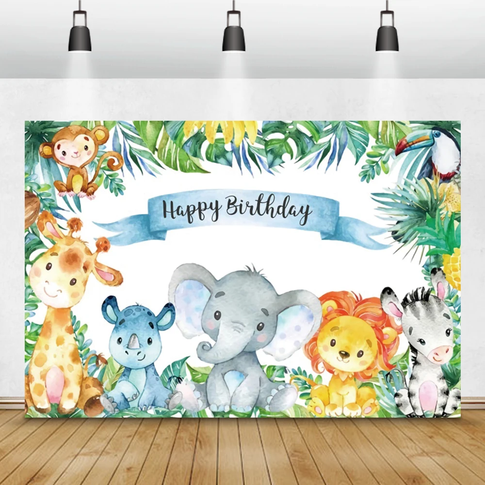 

Laeacco Tropical Animals Safari Party Photographic Backdrops For Baby Shower 1stBirthday Photo Backgrounds For Photo Studio