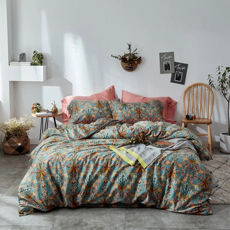 60S Египетский хлопок Постельное белье Американский садовые цветы сатин комплект
