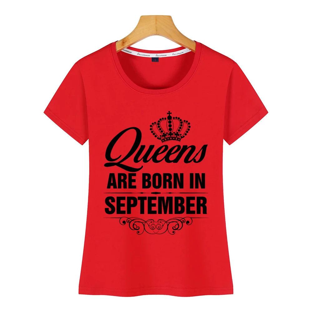 Топы футболка для женщин queens are born in September Kawaii с надписями короткая женская