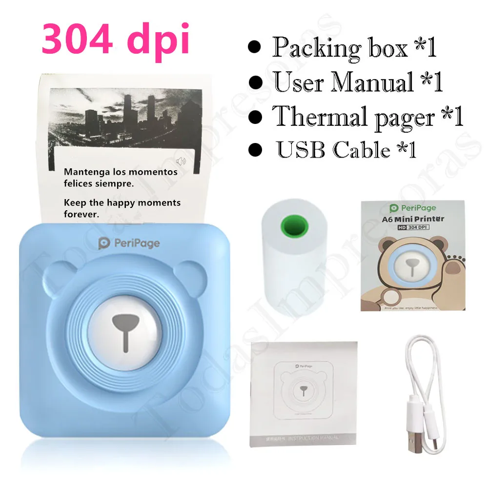 Портативный принтер Peripage 304 точек/дюйм A6 Мини беспроводной липкий для телефона
