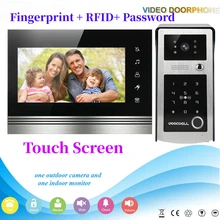 Fingerprint RFID Password Unlock Video Intercom 7 Inch Touch Screen Video Door Phone Doorbell Visual Intercom Home Security KIT