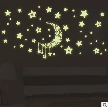 

Wall Sticker PVC Self-adhesive Star Moon Luminous Fluorescent Wall Sticker Children's Room TV Background Wall Decoration Sticker
