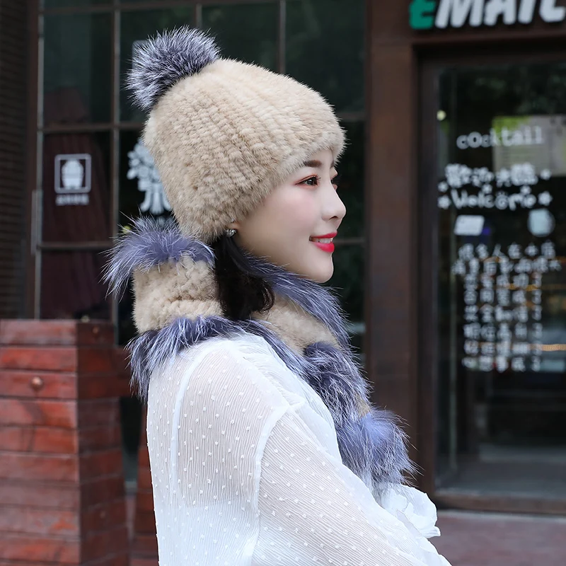 2020 новые женские трикотажные натурального меха теплая шапка с натуральным мехом