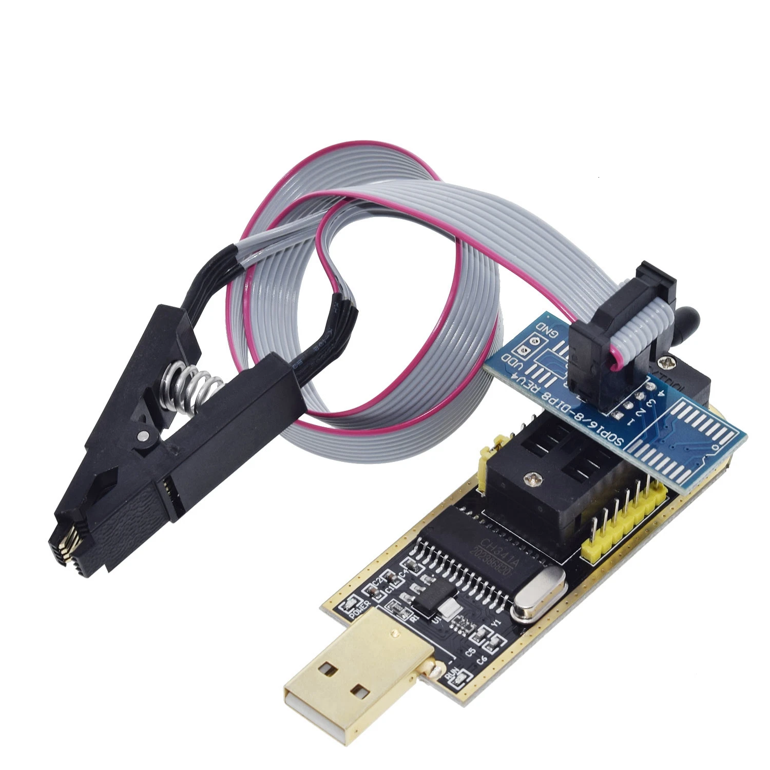 Программатор TZT CH341A 24 25 серия EEPROM Flash модуль программатора BIOS USB + зажим SOIC8 SOP8 для