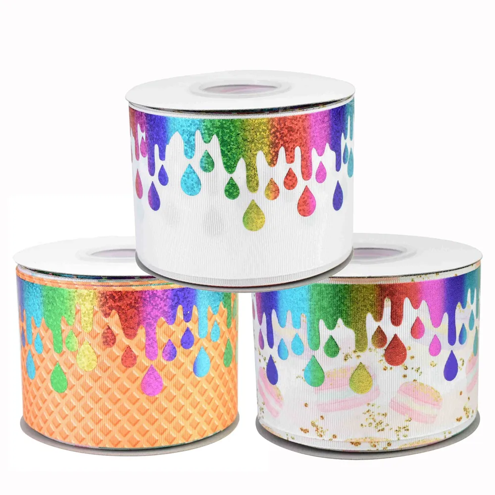 50 ярдов 75 мм Радужная фольга Капля воды корсажная лента для DIY аксессуары Добро