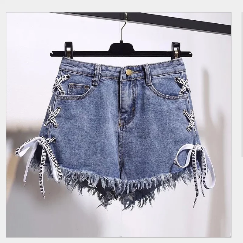 

Tassel Denim Shorts Women 2020 Summer Lace Up Jeans Shorts Plus Size S-3XL Casual Streetwear Short Femme