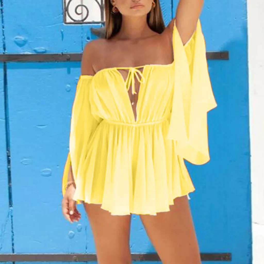 Женское пляжное платье сексуальное летнее шифоновое однотонное обтягивающее