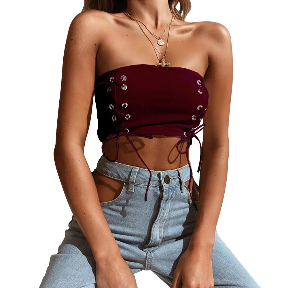 2019 wish on both sides of the ladies' summer bind strapless tops with 4 color in new |