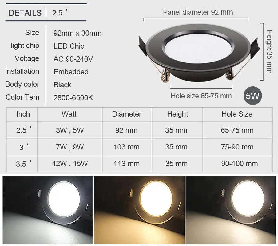 Luz descendente LED redonda Ultra brillante, 3W, 5W, 7W, 9W, 12W, 15W, aluminio AC110V, 220V, rojo, azul, verde, punto empotrado