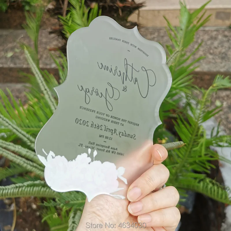 Прозрачная матовая стеклянная акриловая открытка с белым принтом на заказ для