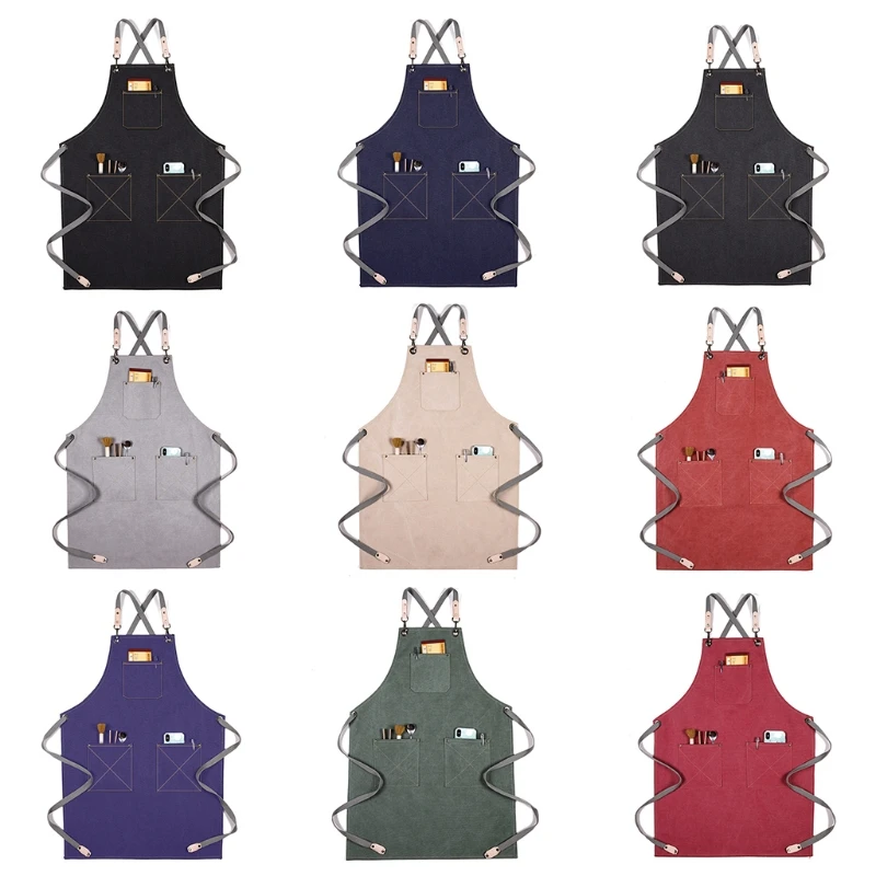 

Waterdrop Resistant Canvas Bib Chef Apron with Pockets Wood Craftsman Artisan Waiter Painting Work Clothes Cross Back Adjustable