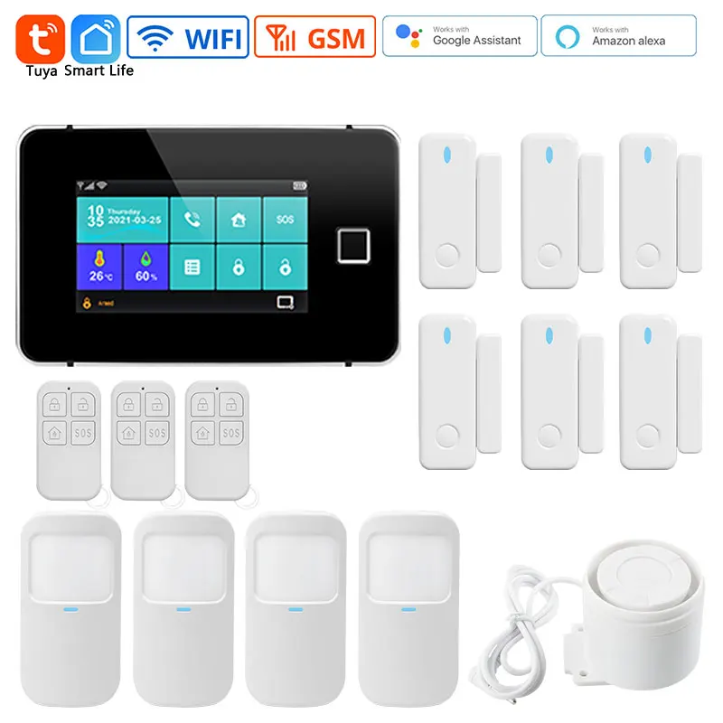 Alarm System Tuya Smart Home Security 4.3 Inch TFT Screen Fingerprint Arming Burglar Syatem 433MHz WiFi GSM Low Voltage Alert