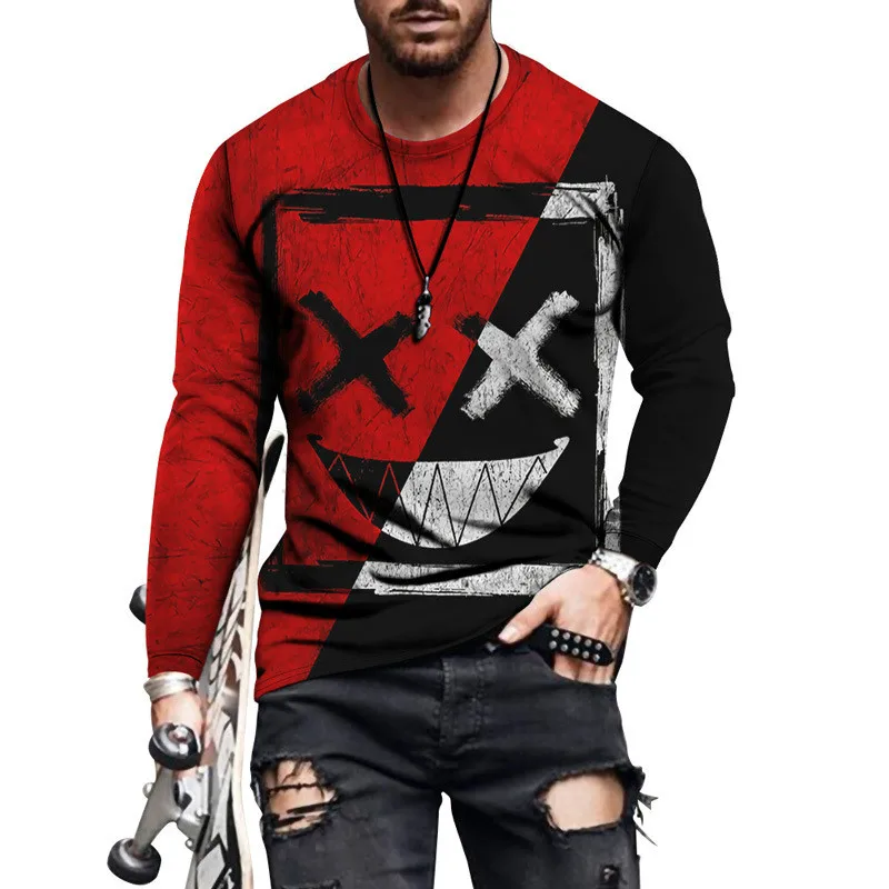 2021 fashion creative three-dimensional pattern European and American T-shirt youth printing loose men's long-sleeved 3DT shirt