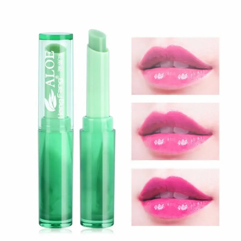 Бальзам для губ с алоэ вера зеленый цвет меняющая температуру Увлажняющая помада