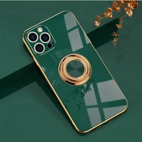 luxury plating silicone ring bracket phone case for iphone 13 12 11 pro xs max xr se x 8 7 plus ultra thin magnetic holder cover