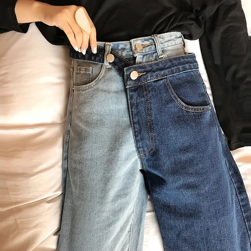 

Women's Summer Fashion Solid Color Loose High Waist Slim Ankle-length Pants Wide Leg Denim Pants