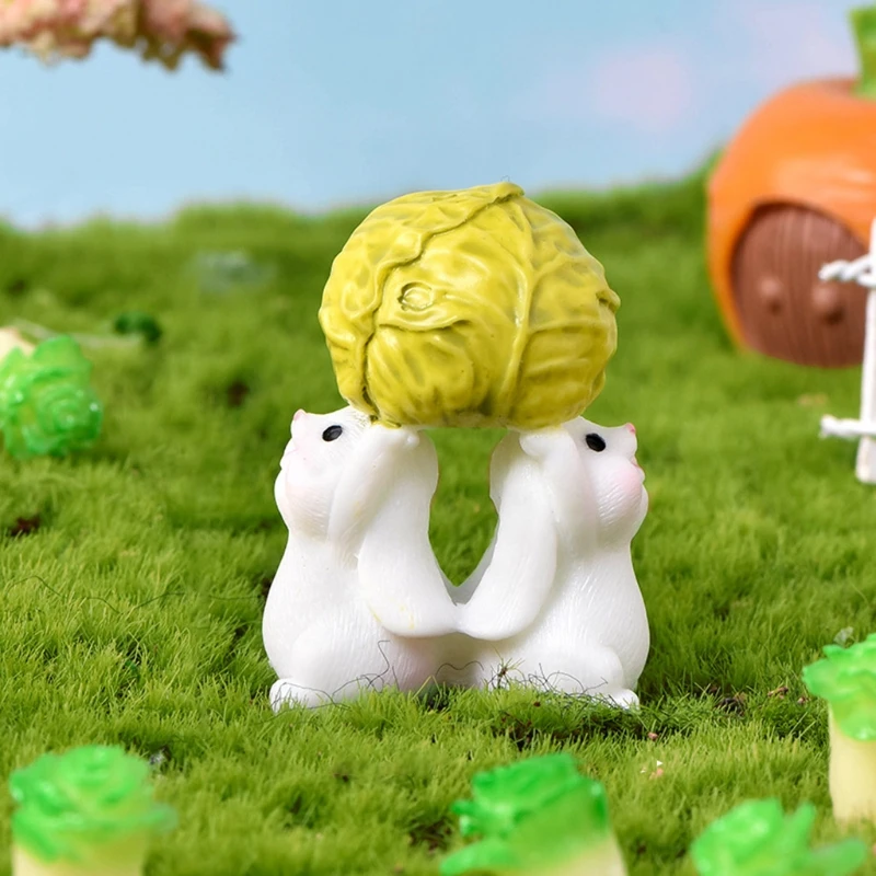 

Cute Cartoon Harvest Rabbit Desktop Ornament Resin Statue Figurine Creative Sculpture Landscape for Home Decor Indoor