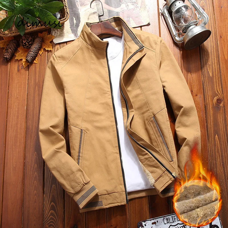 

DIMUSI Winter Mens Bomber Jackets Casual Male Stand Collar Fleece Warm Windbreaker Jackets Men Slim Army Military Coats Clothing