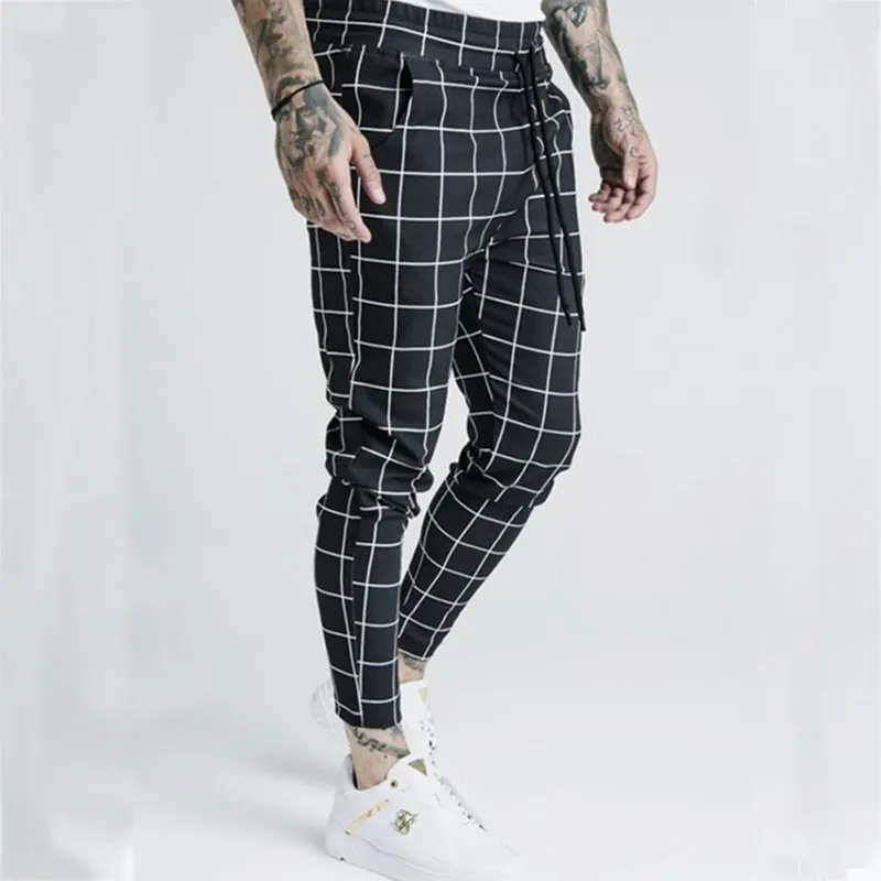 Мужские черные клетчатые повседневные брюки модные корейские мужские
