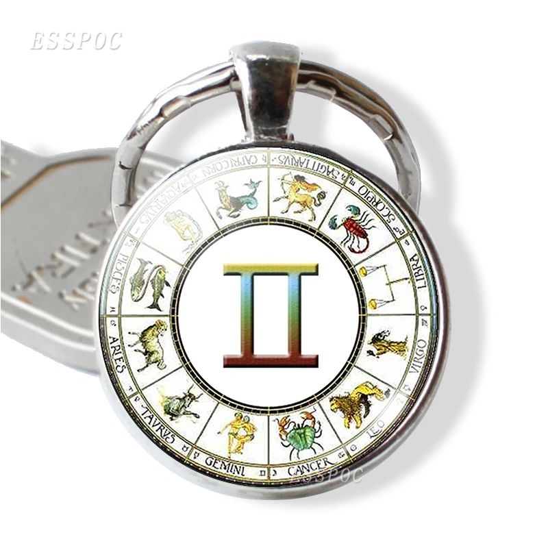 12 Созвездие серебряного цвета ювелирные изделия брелок со стеклянным кабошоном