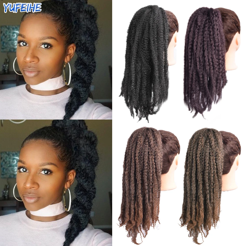 

18inch Synthetic Marley Braids Hair Afro Kinky Curly Drawstring Ponytail Extensions Ombre Crochet Twist Hairpiece For Women Kids