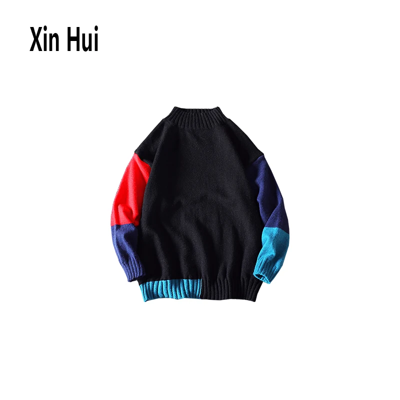 

2020 autumn and winter new Hong Kong style stitching contrast color hip-hop sweatshirt plus size 260 kg can wear