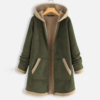 winter hooded women vintage patchwork fleece hoodie ladies zipper plus size long sleeve warm coat jacket loose pocket hoodies