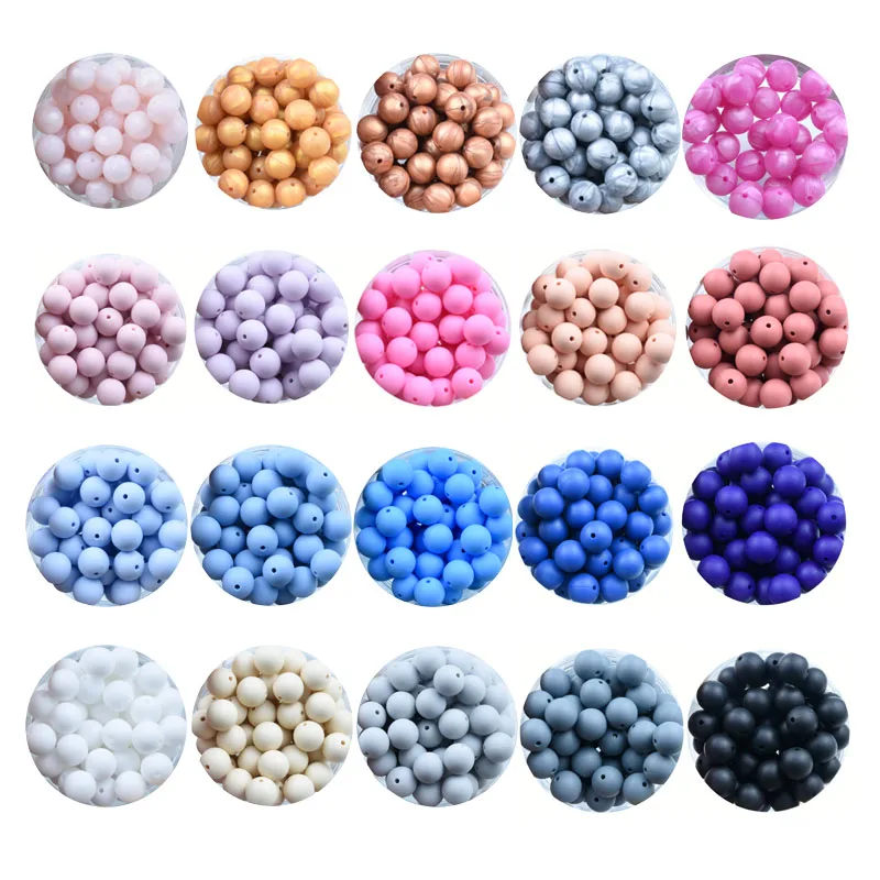 Cuentas redondas de silicona para dentici&oacute;n de beb&eacute;, Clips masticables para chupete, de grado alimenticio, sin BPA, juguete de dentici&oacute;n, 100 piezas, 15MM-1