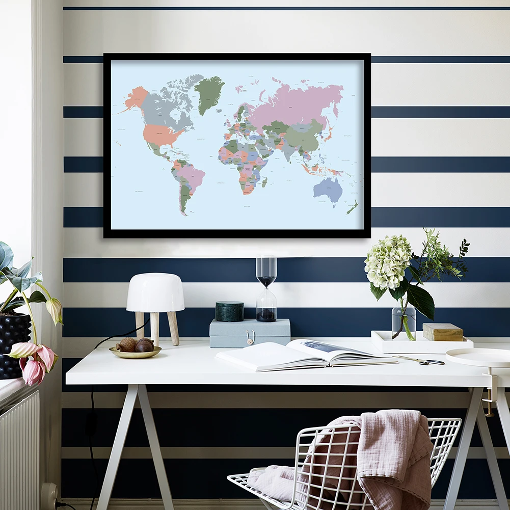

84*59cm The World Map On The Wall Canvas Painting Vintage Wall Art Poster Living Room Home Decoration Kids School Supplies