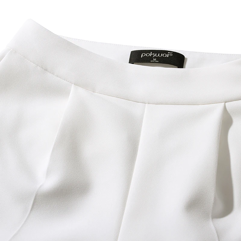 POKWAI women fashion white pants office style casual pants