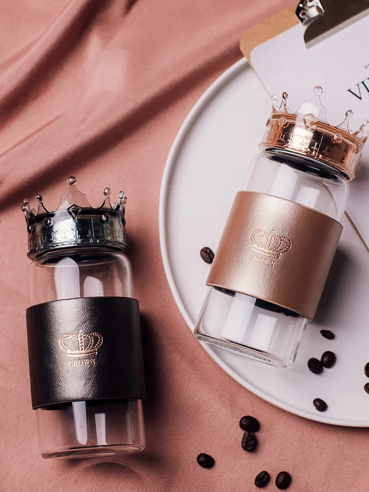 Креативная стеклянная бутылка для воды в виде короны 320 мл антиожогов парная