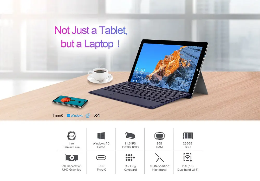 Teclast X4 2 в 1 планшетный ПК ноутбук 11,6 'ips Windows 10 Celeron N4100 четырехъядерный 8 Гб ram 256 ГБ SSD 5MP HDMI type-C с клавиатурой