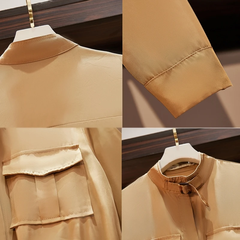 

Autumn Fashion Women Elastic Drawstring Tunic Jackets Female Long Sleeve Stand Collar Coat Outerwear