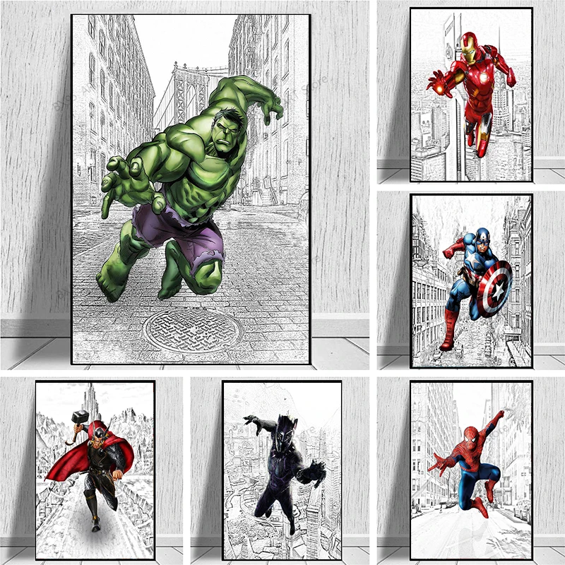

Картина на холсте Marvel Мстители, Капитан Америка, Железный человек, Халк, аниме плакат и печать, Настенная картина для декора гостиной