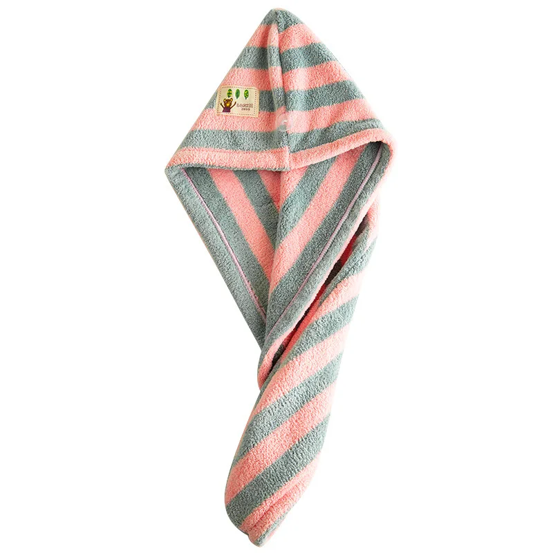 

Dry Hair Cap Female Absorbent Quick Dry Wipe Hair Towel Bandage Coral Fleece Dry Hair Towel Adult Children Striped Bath Caps