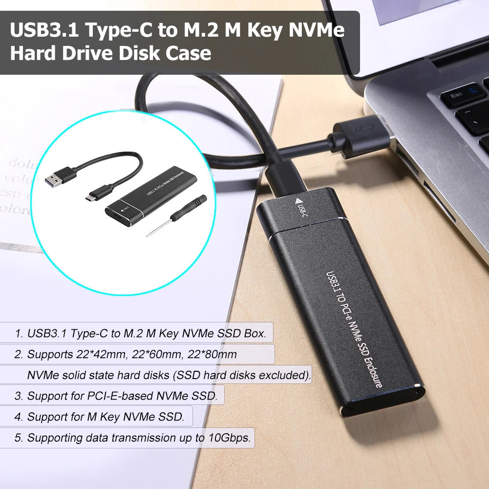 

Мобильный бокс 10 Гбит/с, M-Key PCI-E USB 3,1, HD корпус, супер скорость для Windows Type-C M.2 NVMe SSD адаптер, Внешний чехол