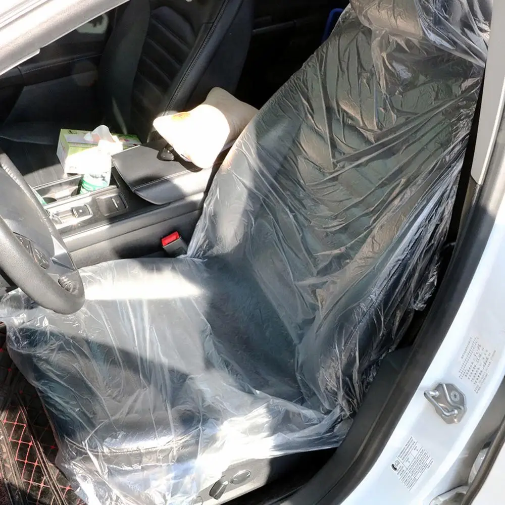 

100pcs Universal Car Disposable PE Plastic Soft Seat Cover Waterproof Car Repair Protective Cover