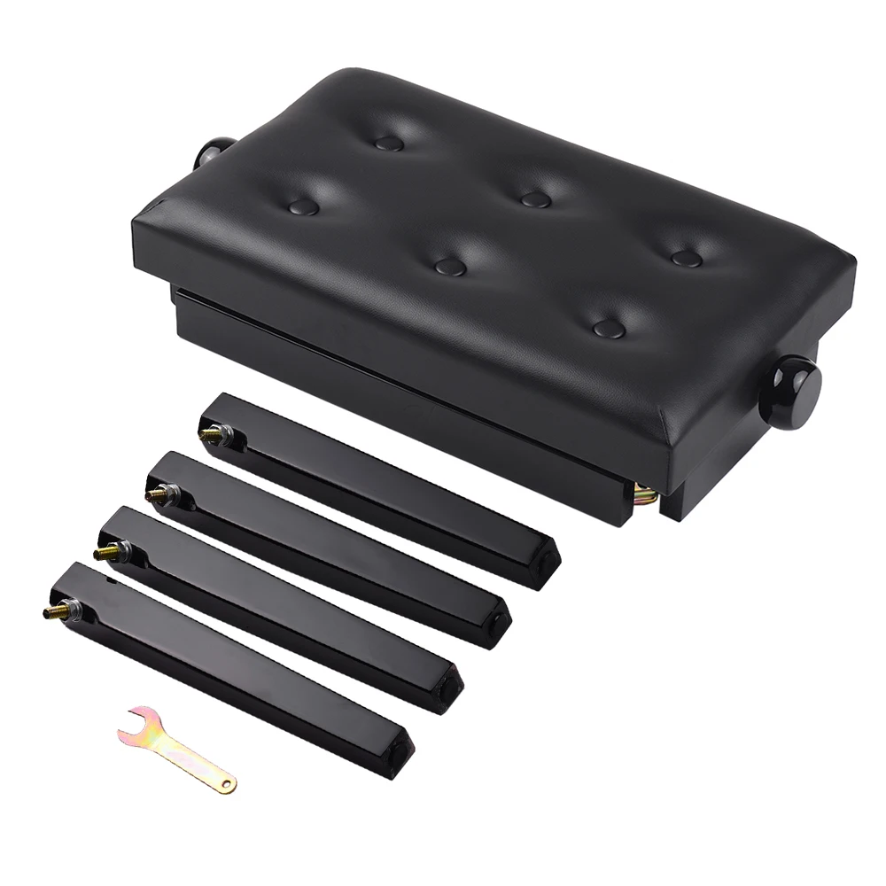 HY-PJ009 Black Wooden Piano Bench Stool Adjustable Height Soft Cushion Padded Keyboard Instrument |